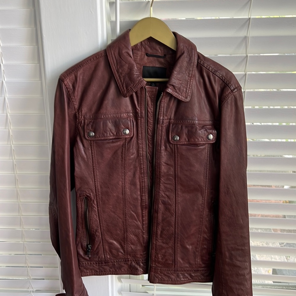 Men Burgundy leather jacket